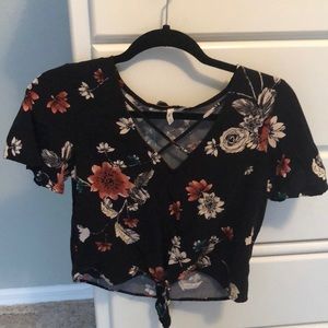 Black Floral Crop Top